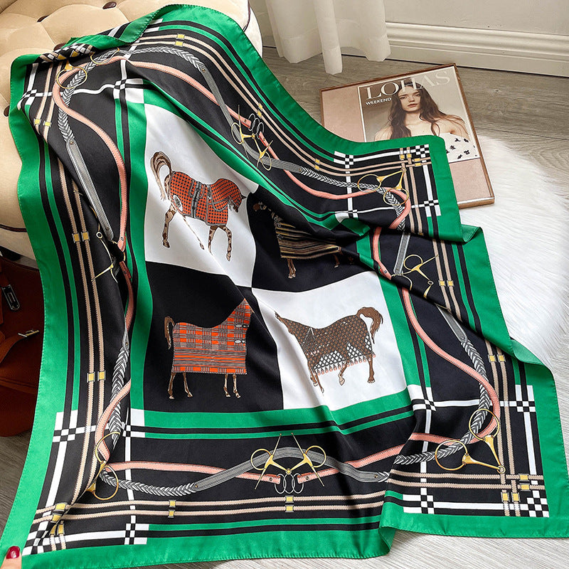 CELIA Horse Design Twill Scarf - 90 x 90 cms