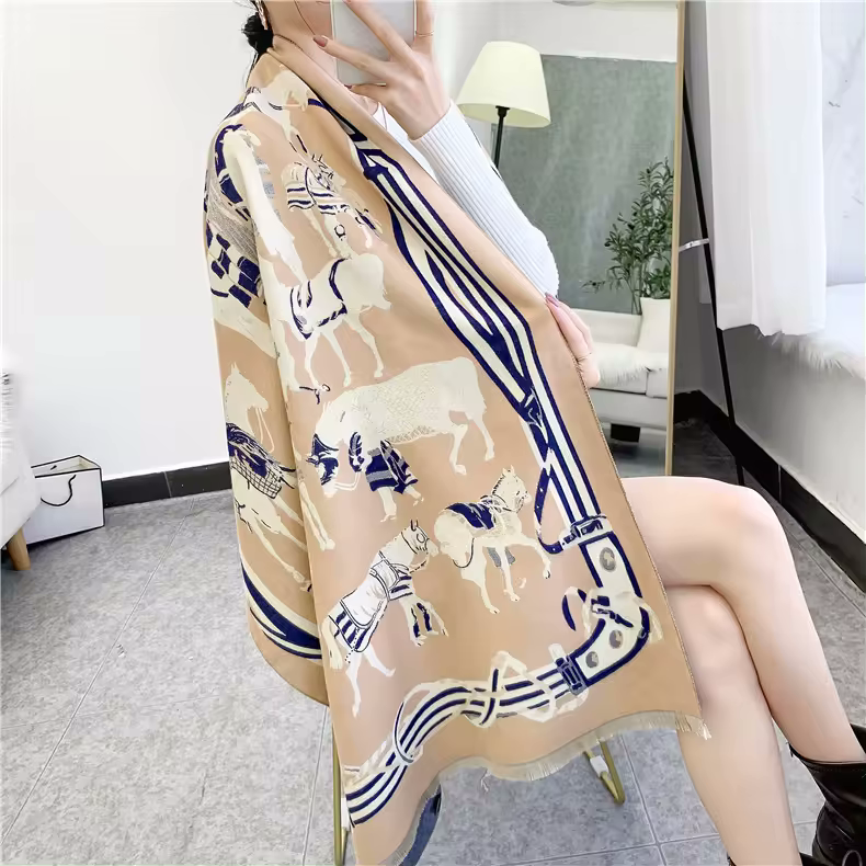 LEON Horse design, Cashmere Blend Pashmina/Shawl - 180 x 65 cms