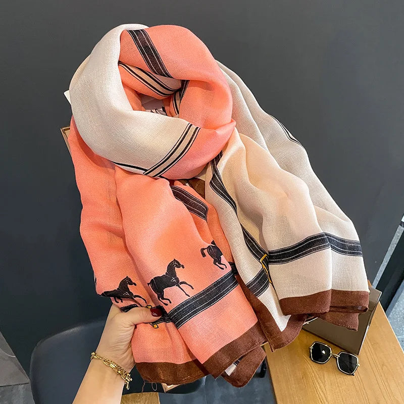 ELOISE Horse Design Linen Look Scarf - 180 x 90 cms