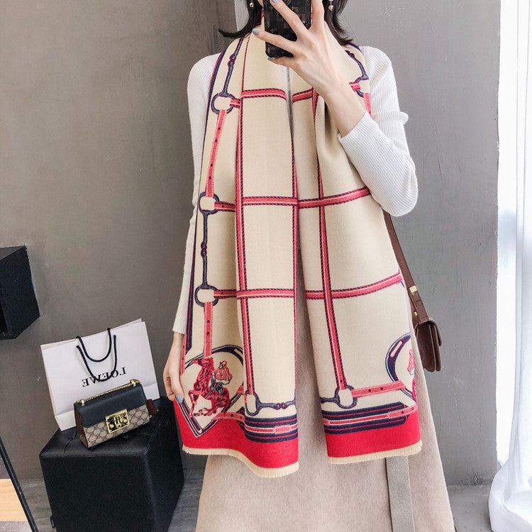 MIA Horse Design Cashmere Blend Pashmina/Shawl - 180 x 65 cms