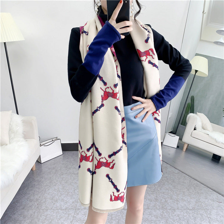 KEIRA Horse Design Cashmere Blend Pashmina/Shawl - 180 x 65 cms