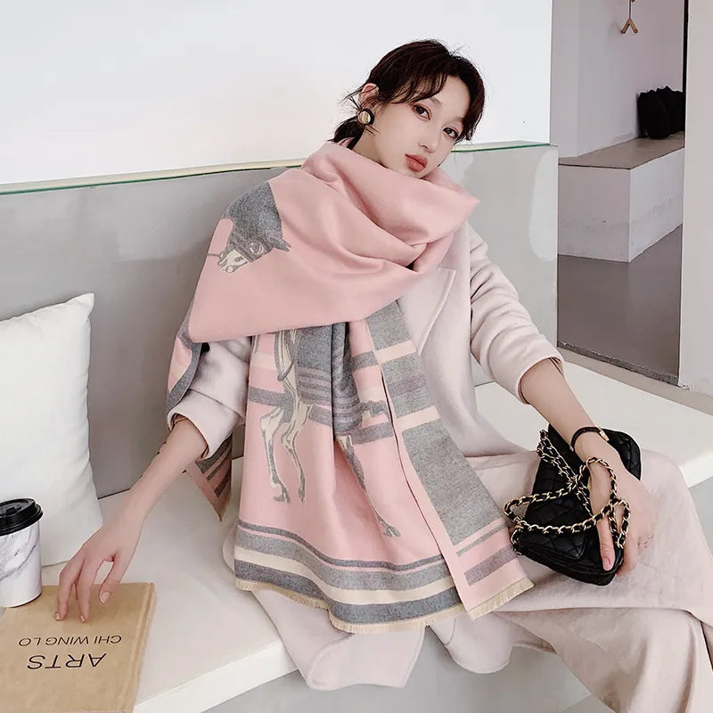 NEELY Horse Design Cashmere Blend Pashmina/Shawl - 180 x 65 cms