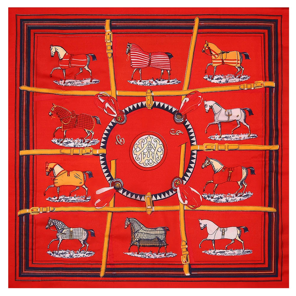 AMELIA 53 Horse Design, Man-Made Silk Chiffon Scarf - 53 x 53 cm