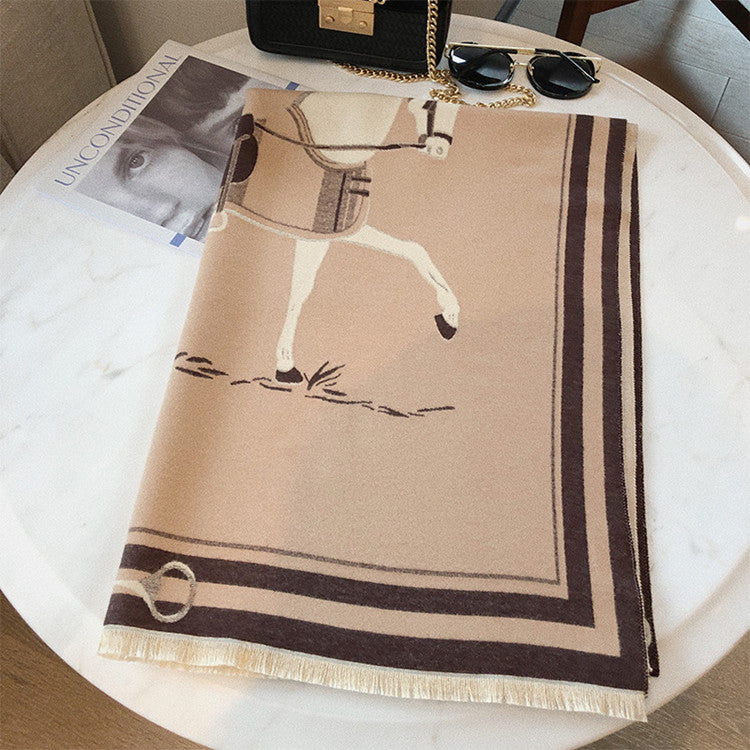 NEELY Horse Design Cashmere Blend Pashmina/Shawl - 180 x 65 cms