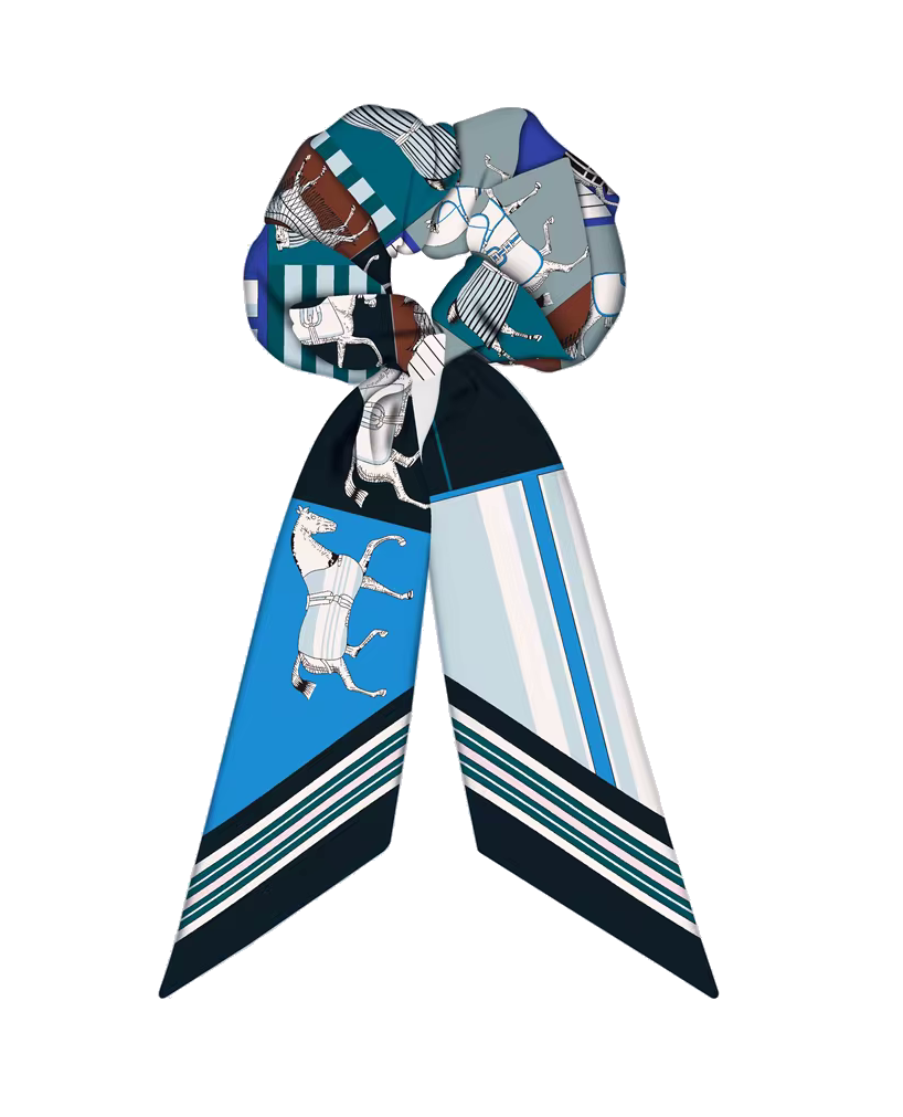 FELICITY SCRUNCHIE TWILLY COMBO Horse Design Hair Tie with Ribbon