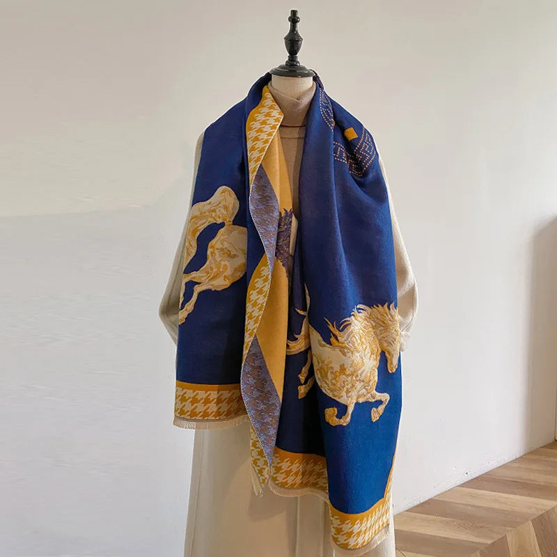 FAYE Horse Design, Cashmere Blend Pashmina/Shawl - 180 x 65 cms