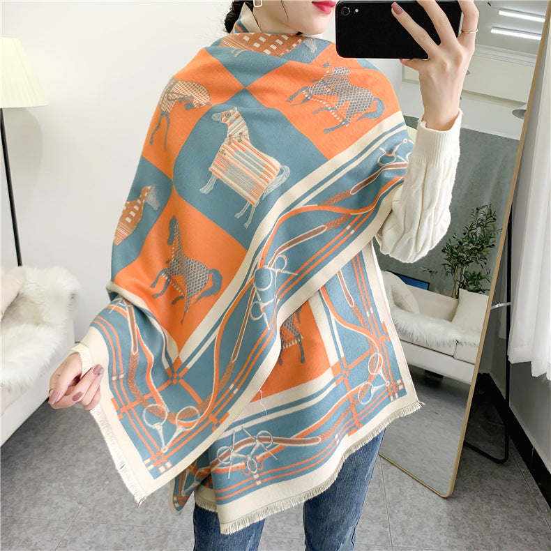 IMOGEN Horse Design Cashmere Blend Pashmina/Shawl - 180 x 65 cms