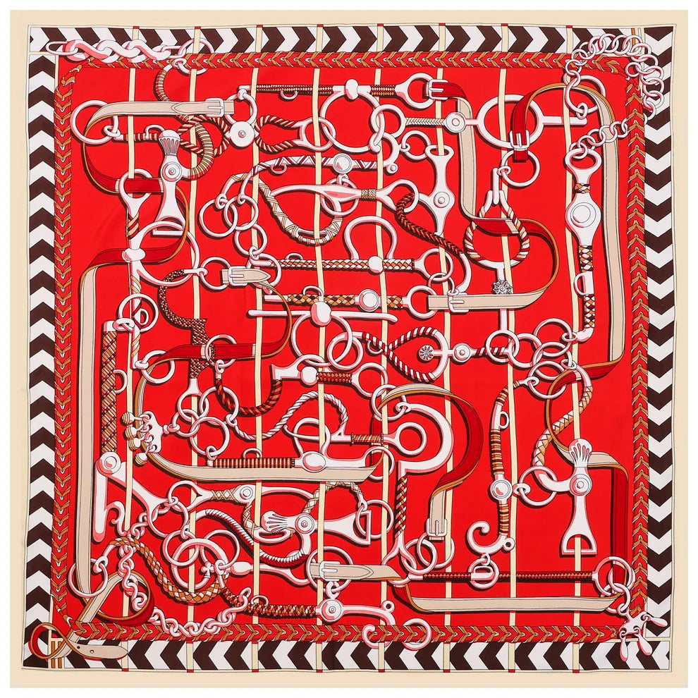 BRENDA Horse Design, Made-Made Silk Twill Scarf - 100 x 100 cms