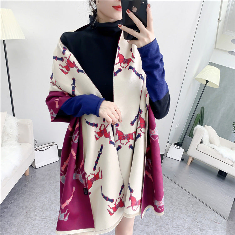 KEIRA Horse Design Cashmere Blend Pashmina/Shawl - 180 x 65 cms