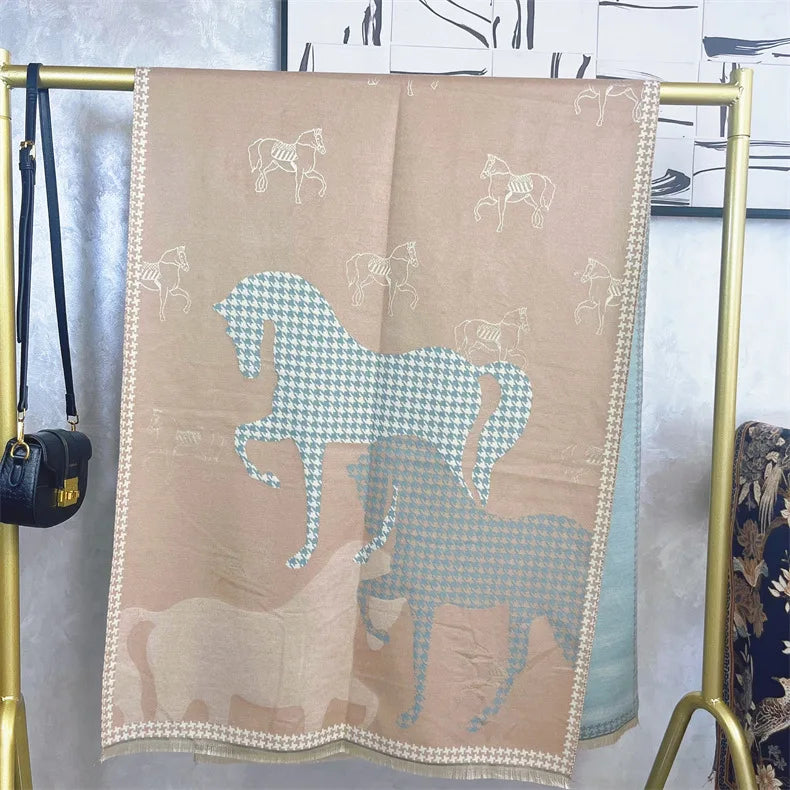 HAZEL Horse Design, Cashmere Blend Pashmina/Shawl - 180 x 65 cms