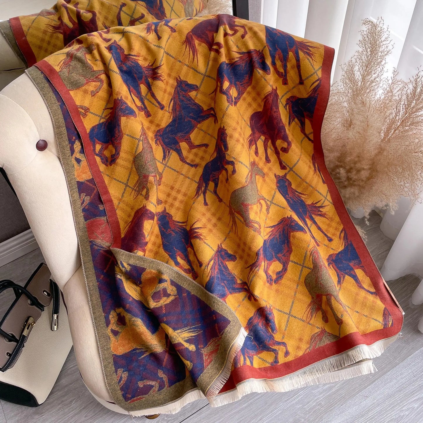 BELLE Horse design, Cashmere Blend Pashmina/Shawl - 180 x 65 cms