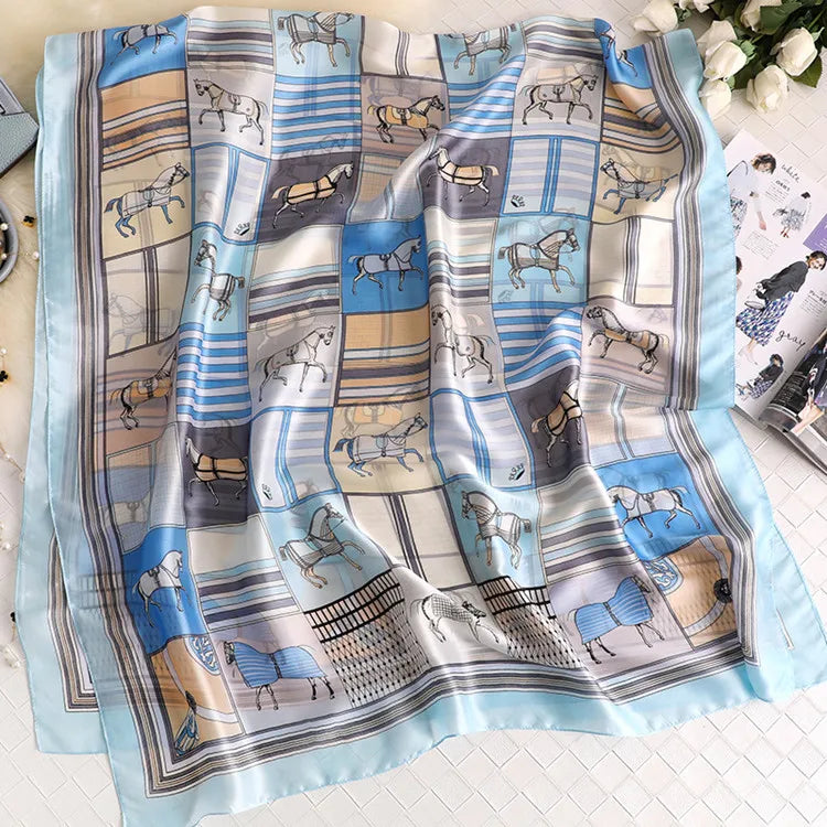 CHARISMA Horse Design, Man-Made Silk Chiffon Scarf - 180 x 90 cms