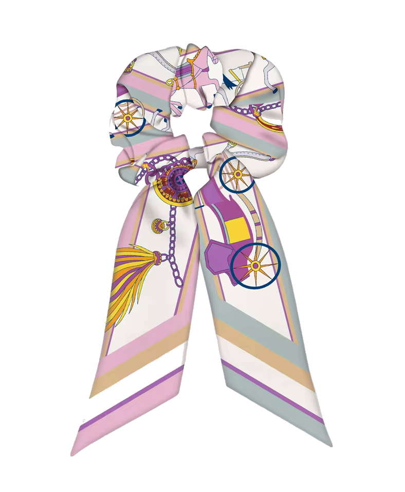 TERRI SCRUNCHIE TWILLY COMBO Horse Design Hair Tie with Ribbon