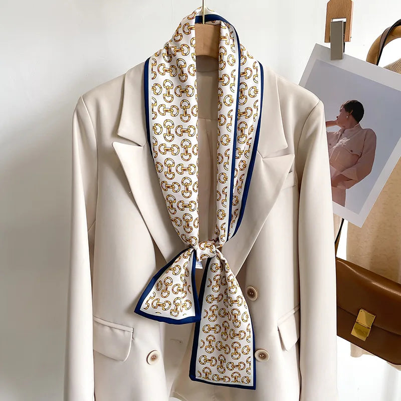 GERALDINE Horse Design, Silk Look Satin Skinny Scarf - 148 X 12 cms