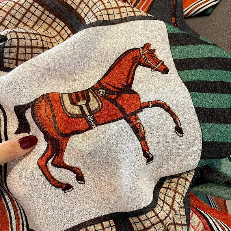 CLARISE Horse Design Linen Look Scarf - 180 x 90 cms