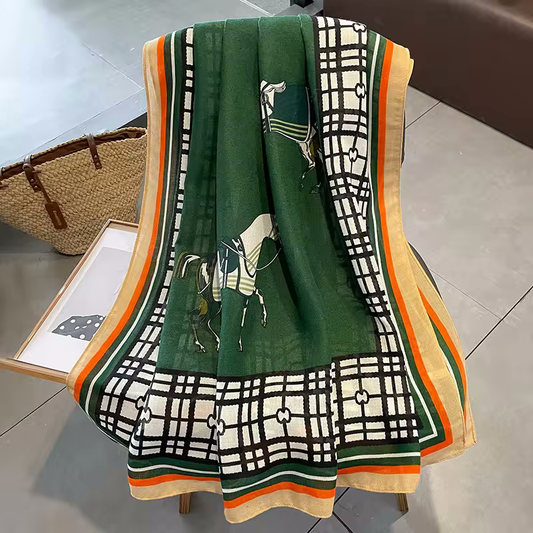 MAVIS Horse Design, Linen Look Scarf - 180 x 90 cms