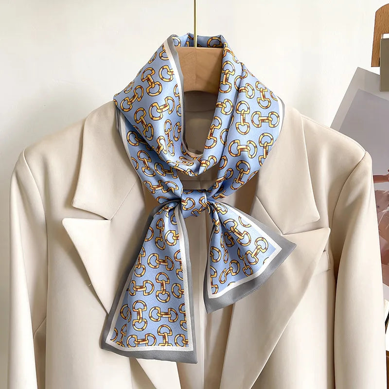 GERALDINE Horse Design, Silk Look Satin Skinny Scarf - 148 X 12 cms