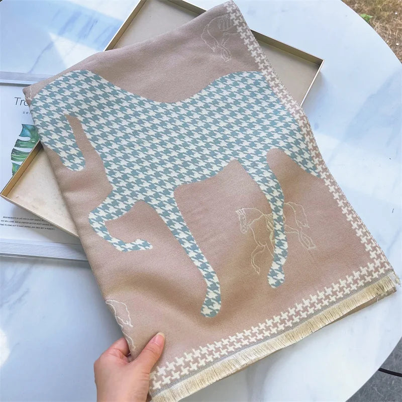 HAZEL Horse Design, Cashmere Blend Pashmina/Shawl - 180 x 65 cms