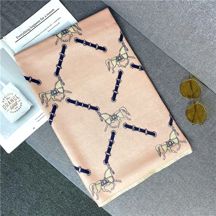 KEIRA Horse Design Cashmere Blend Pashmina/Shawl - 180 x 65 cms