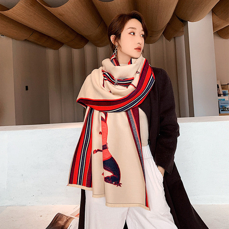 ALAINE Horse Design Cashmere Blend Pashmina/Shawl - 180 x 65 cms