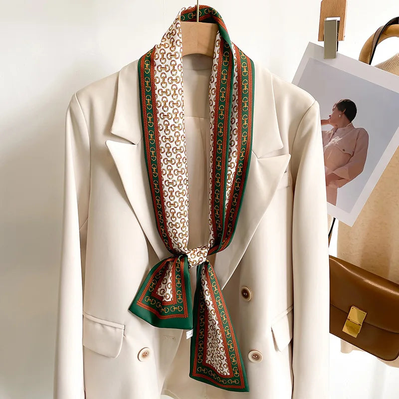 CATALINA Horse Design Satin Skinny Scarf - 148 X 12 cms