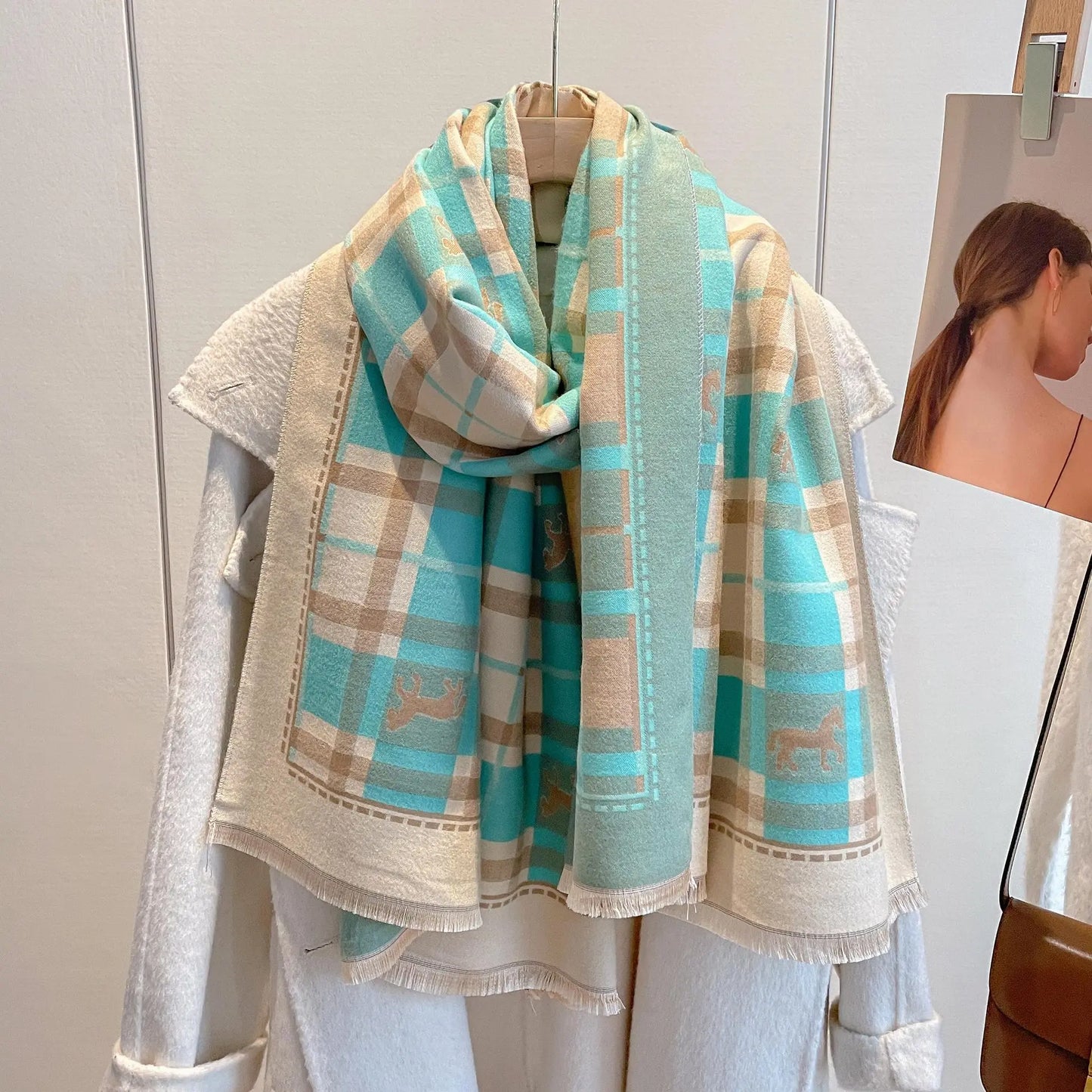AUDREY Horse Design, Cashmere Blend Pashmina/Shawl - 180 x 65 cms