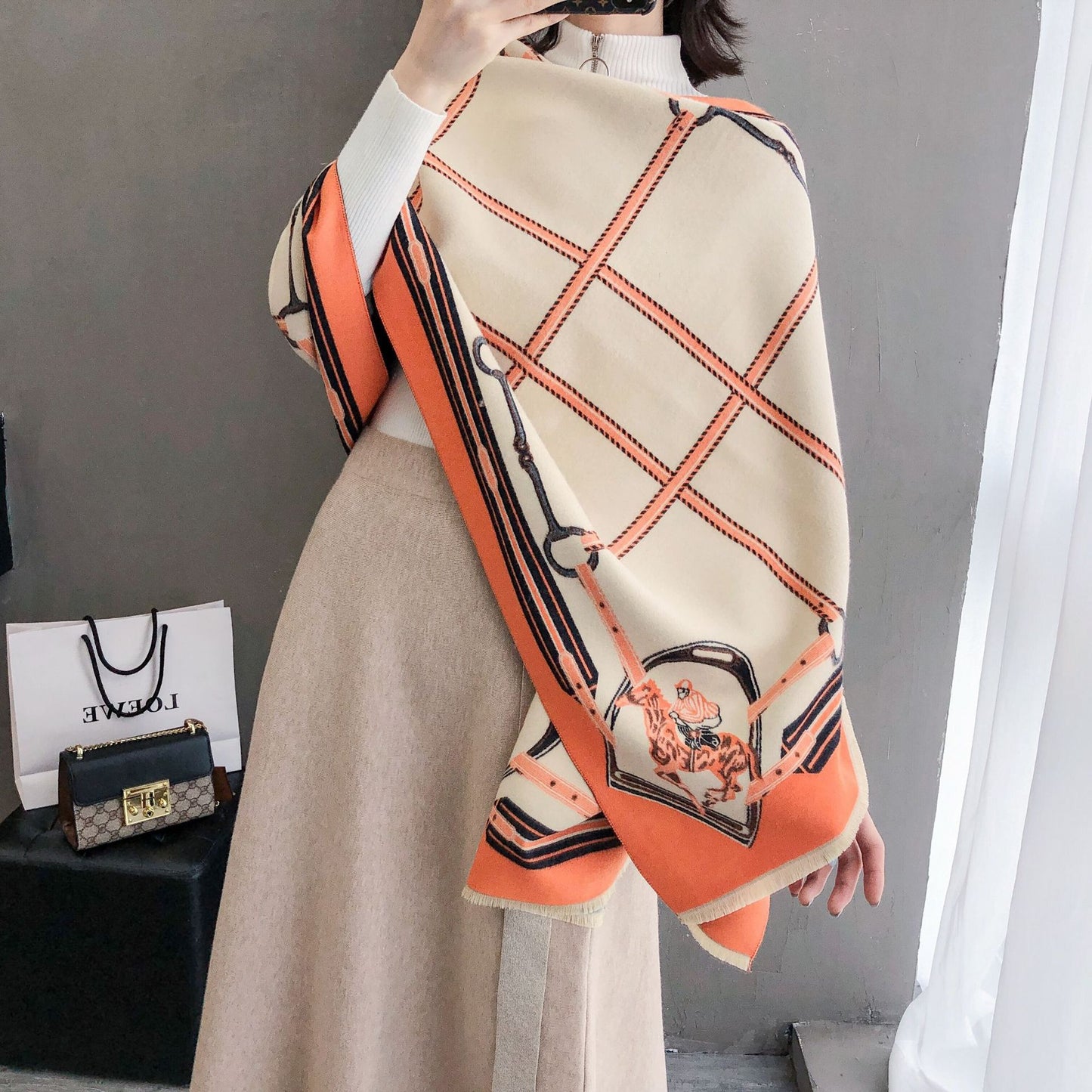 MIA Horse Design Cashmere Blend Pashmina/Shawl - 180 x 65 cms