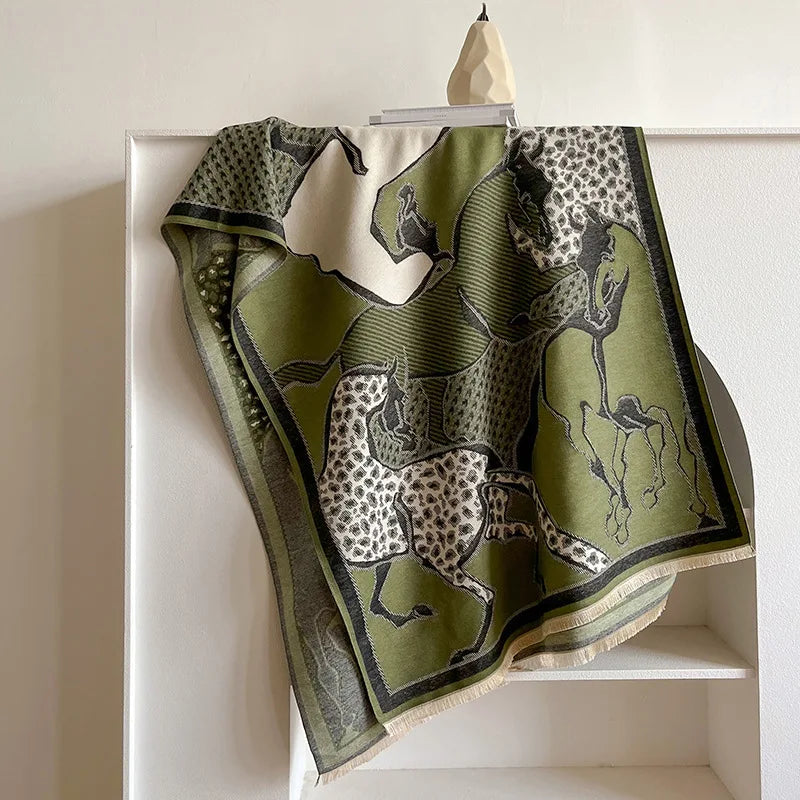 CAMILLA Horse Design, Cashmere Blend Pashmina/Shawl - 180 x 65 cms