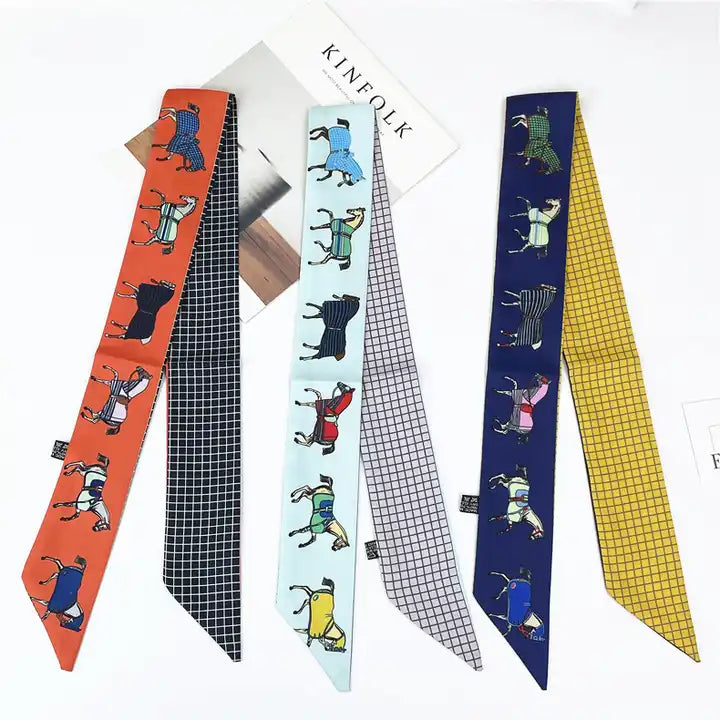 STEPHANIE Horse Design Twilly Scarf, Hair or Handbag Tie - 85 x 5 cms