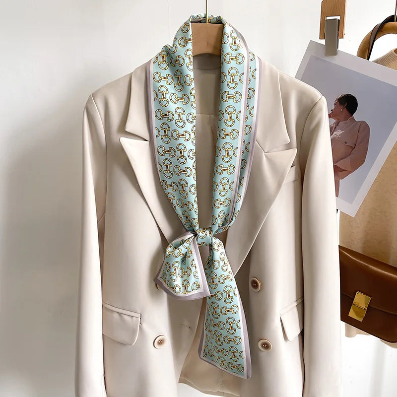 GERALDINE Horse Design, Silk Look Satin Skinny Scarf - 148 X 12 cms