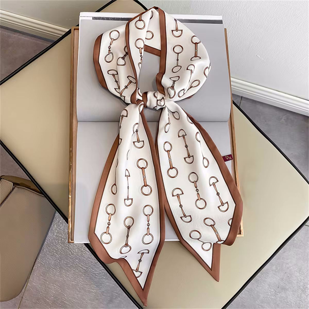 PENNY Horse Design Silk Look Satin Skinny Scarf - 145 X 13 cms