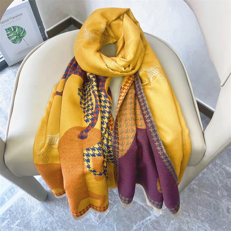 HAZEL Horse Design, Cashmere Blend Pashmina/Shawl - 180 x 65 cms