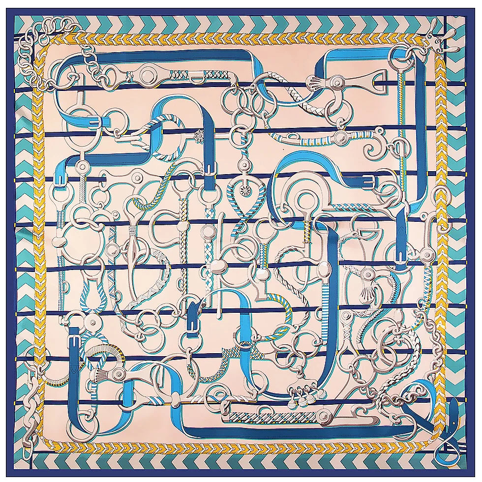 BRENDA Horse Design, Made-Made Silk Twill Scarf - 100 x 100 cms