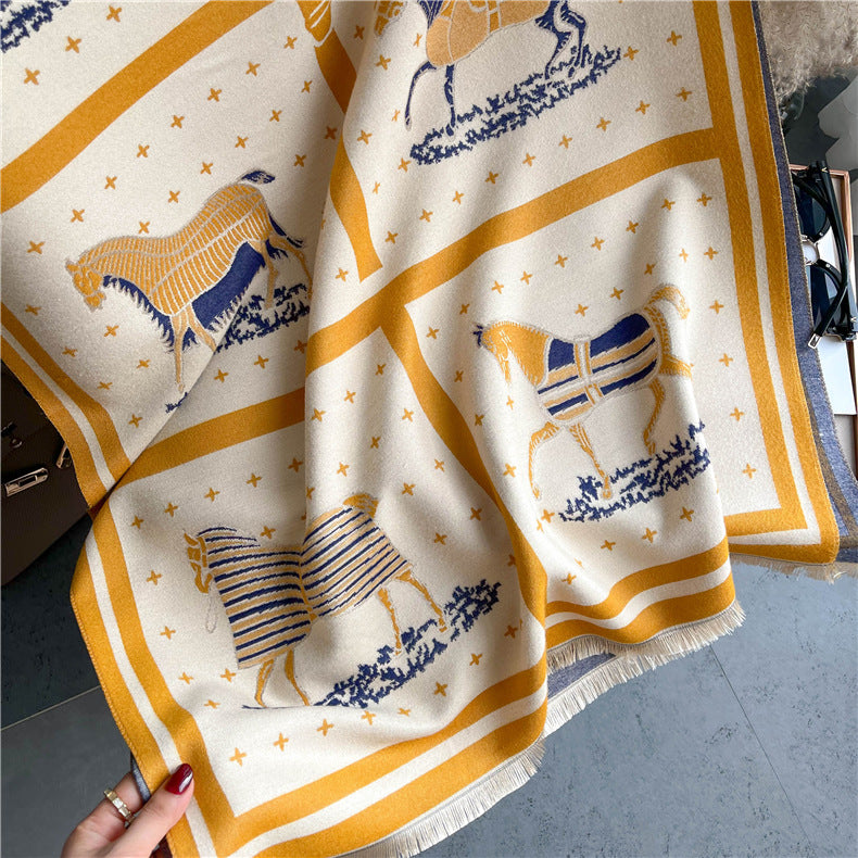 MERILYN Horse Design Cashmere Blend Pashmina/Shawl - 180 x 65 cms