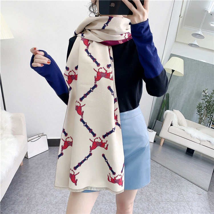 KEIRA Horse Design Cashmere Blend Pashmina/Shawl - 180 x 65 cms