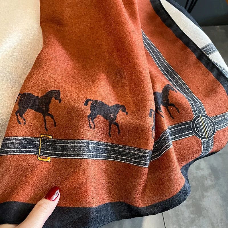 ELOISE Horse Design Linen Look Scarf - 180 x 90 cms