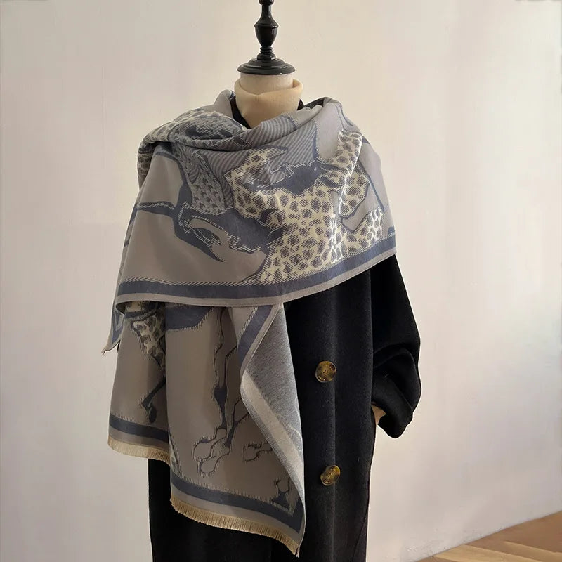 CAMILLA Horse Design, Cashmere Blend Pashmina/Shawl - 180 x 65 cms