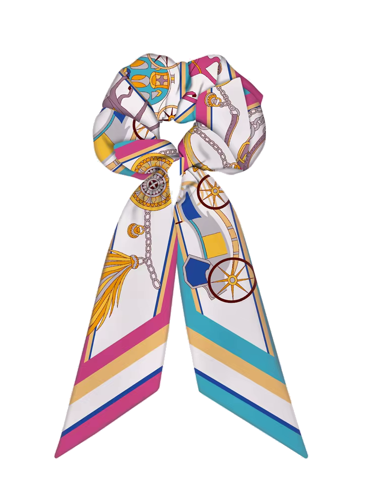 TERRI SCRUNCHIE TWILLY COMBO Horse Design Hair Tie with Ribbon