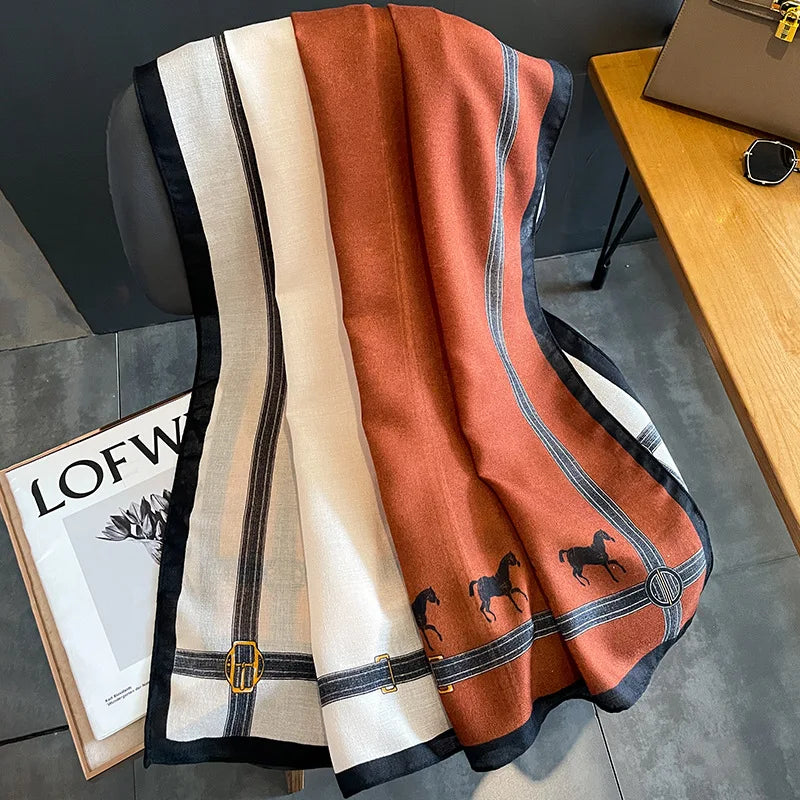 ELOISE Horse Design Linen Look Scarf - 180 x 90 cms