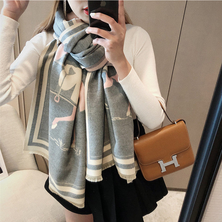 NEELY Horse Design Cashmere Blend Pashmina/Shawl - 180 x 65 cms