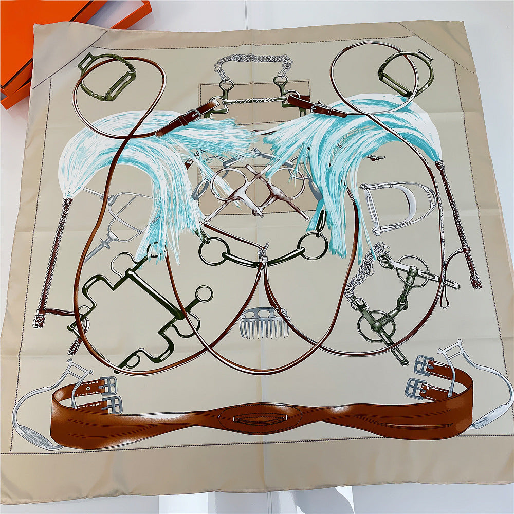 LILLIAN Horse Design, Hand-Rolled Edge, Twill Scarf - 90 x 90 cms