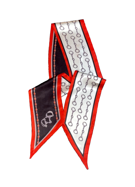 KENTUCKY Horse Design Silk Look Satin Skinny Scarf - 145 X 13 cm