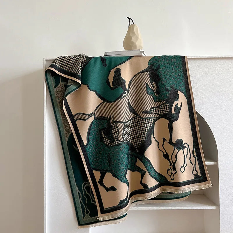 CAMILLA Horse Design, Cashmere Blend Pashmina/Shawl - 180 x 65 cms