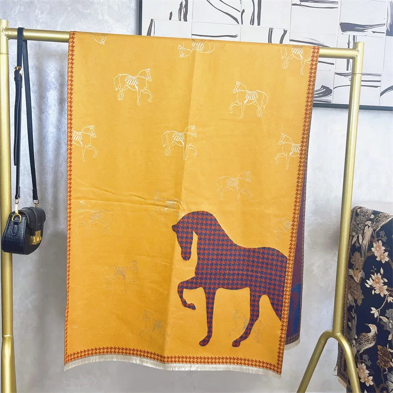 HAZEL Horse Design, Cashmere Blend Pashmina/Shawl - 180 x 65 cms