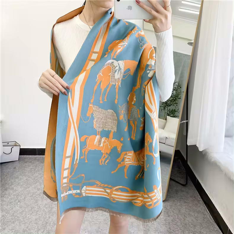 LEON Horse design, Cashmere Blend Pashmina/Shawl - 180 x 65 cms