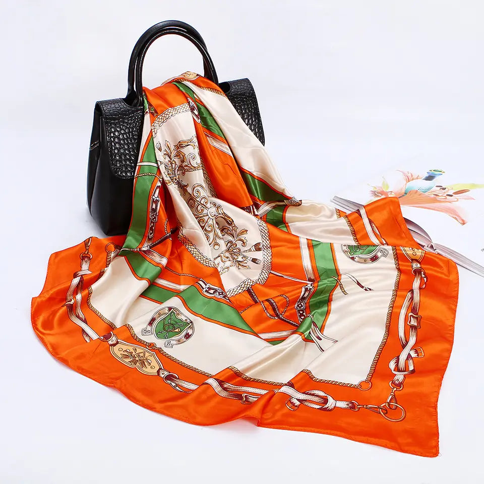 ELIANA Horse Design, Satin Scarf - 90 x 90 cms