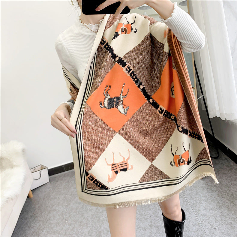 EULA Horse Design Cashmere Blend Pashmina/Shawl - 180 x 65 cms