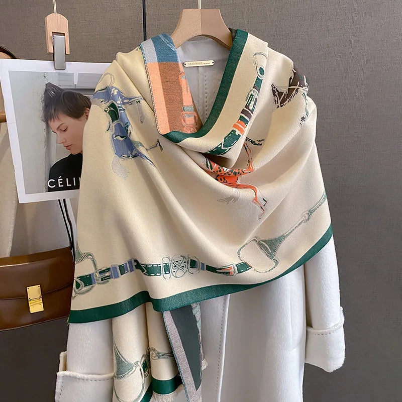 POPPY Horse Design, Cashmere Blend Pashmina/Shawl - 180 x 65 cms