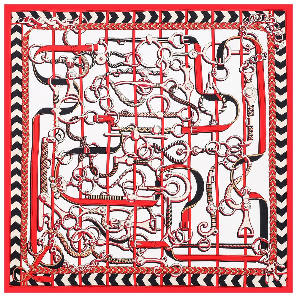 BRENDA Horse Design, Made-Made Silk Twill Scarf - 100 x 100 cms