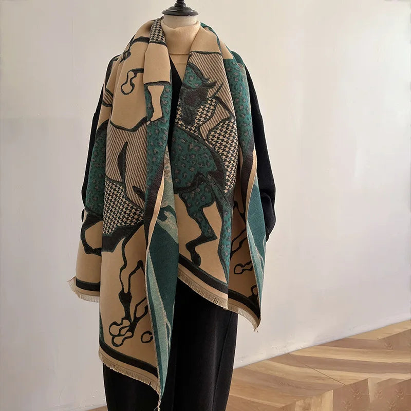 CAMILLA Horse Design, Cashmere Blend Pashmina/Shawl - 180 x 65 cms